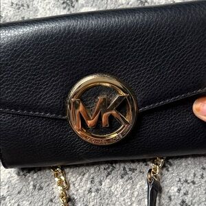 Michael Kors Black Leather Clutch with Gold Accent